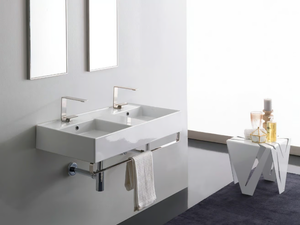 TEOREMA 2.0 - Wall-mounted double ceramic washbasin _ Scarabeo Ceramiche